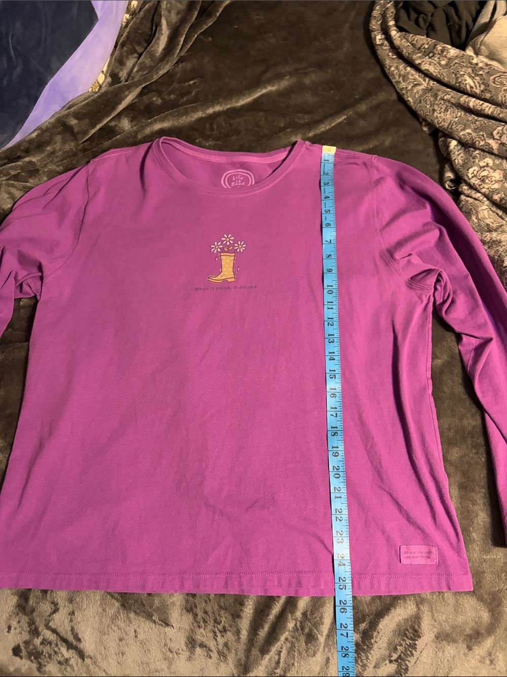 Life Is Good - Woman’s Purple Long Sleeve Tee with Rain Boot Graphic (XL) - Picture 7 of 11